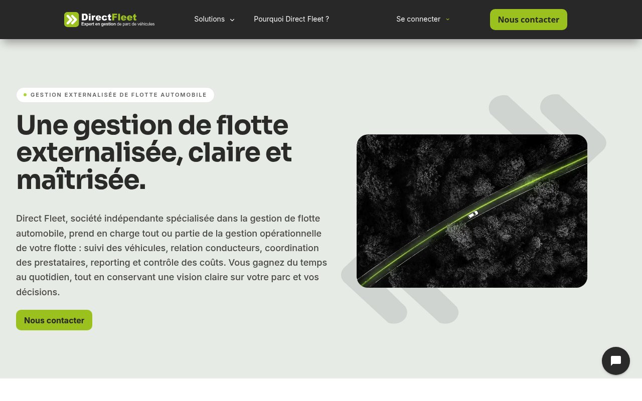 Capture du site Direct Fleet présentant son offre de gestion de flotte automobile
