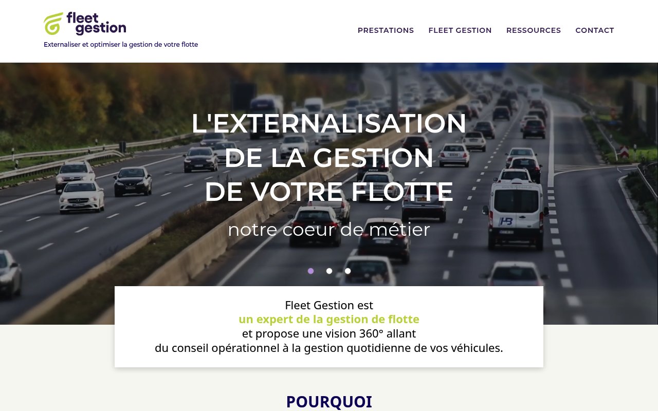 Capture du site Fleet Gestion présentant son offre de gestion de flotte automobile