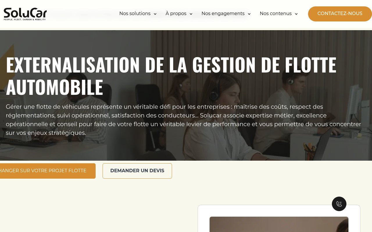 Capture du site Solucar présentant son offre de gestion de flotte automobile