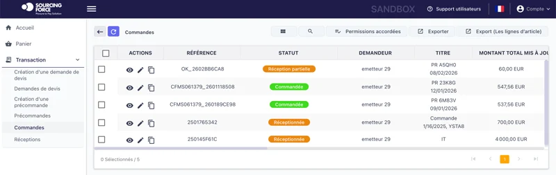 Commandes : suivi des statuts et réceptions